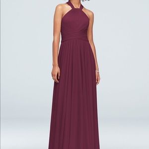 Wine Colored David’s Bridal High Neck Mesh Dress